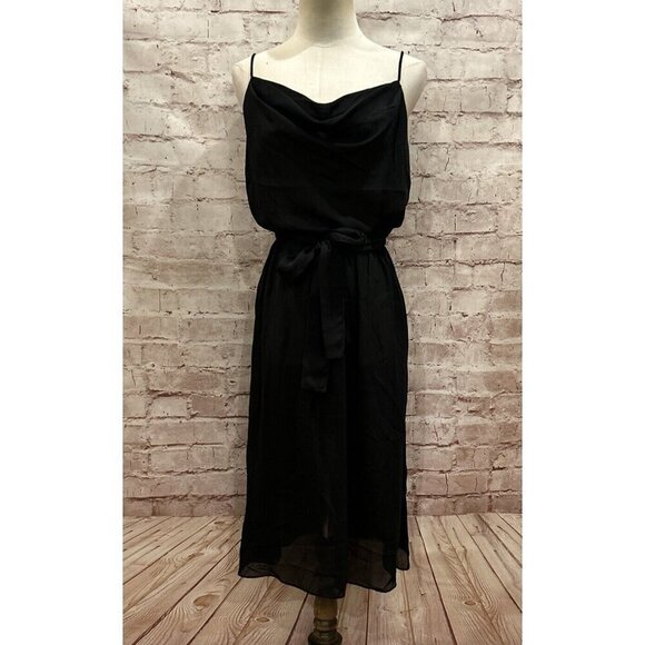 Vintage BILLY JACK FOR HER Sheer Black Spaghetti Strap Dress Tie Waist Size S - Picture 1 of 5